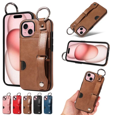 For iPhone 15 14 13 12 11 XS XR SE 7 8 Plus Ring Stand Wallet Leather Case Cover - Image 1 of 4