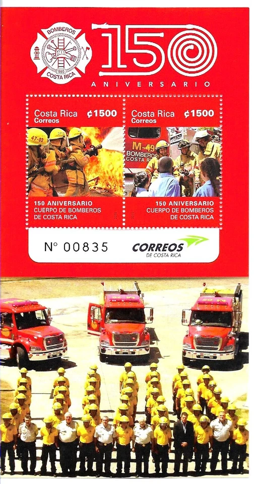 #21033 COSTA RICA 2015 FIRETRUCKS FIREMEN GRUP 150°ANIV S/SHEET YV BL 37 MNH - Image 1 of 1