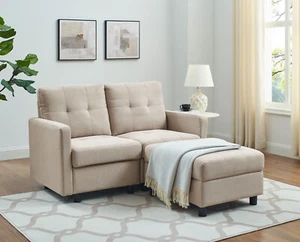Sectional L-Shaped Sofa Convertible Linen Fabric Couch with Reversible Chaise - Picture 1 of 6