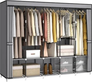 83 Inch Wide Portable Closet Wardrobe Clothes Storage Rack Organizer With Cover - Picture 1 of 2