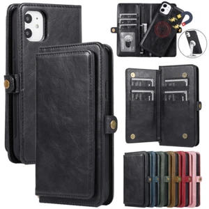 Case for iPhone 16 Plus 15 12 11 Pro Max Xr Magnetic Detachable Flip Wallet Case - Picture 1 of 18