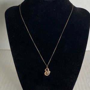 Gold 14K Script J Monogram Necklace 0.71g 16" Chain - Picture 1 of 3