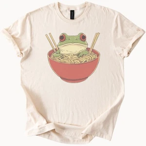 Frosch in Ramen Schale Grafik T-Shirt süß Kawaii Tier Nudeln Essen Tee - Bild 1 von 6