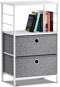 2 Drawer Nightstand Table Dresser End Table with Fabric Bins Storage Bedroom - Picture 1 of 9