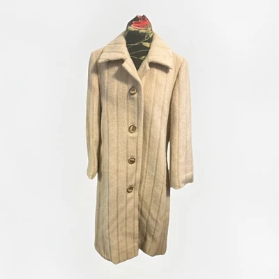 Vintage Pierre Balmain 100% Alpaca Long Coat Beige 39.5” Size 8-10 Check Desc - Image 1 of 4