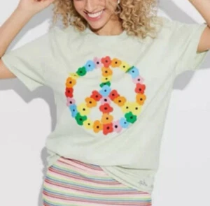 NWT Phluid Project T-Shirt Unisex S Light Green Floral Peace Sign 100% Cotton - Picture 1 of 7