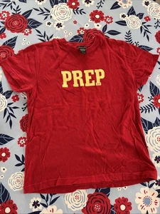 VTG Y2K Abercrombie and Fitch Girls Large 100% Cotton Made in USA "PREP" Red - Picture 1 of 6