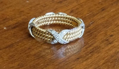Vintage Tiffany & Co. Schlumberger X Band 3 Row Rope Ring 18k & Plat Size 8 - Image 1 of 4