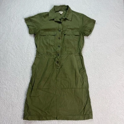 Vestido J Crew Verde Oliva Utilitario Manga Corta Bolsillos Talla 2 Botones Delantero Vestido Foto 1 de 4
