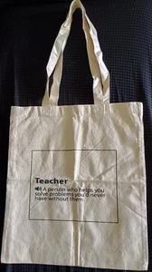 Linen Tote Bag For Teacher "A Person Who Helps Solve Problems..." Funny Quote! - Picture 1 of 6