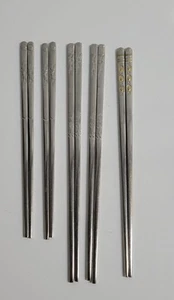 5 Paar wiederverwendbare flache Essstäbchen aus Edelstahl 3 Größen Vintage - Bild 1 von 5