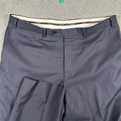 Pantalones de vestir Canali Tessuto 100 % lana para hombre 40x32 58 L azul marino a rayas plisados Foto 1 de 4