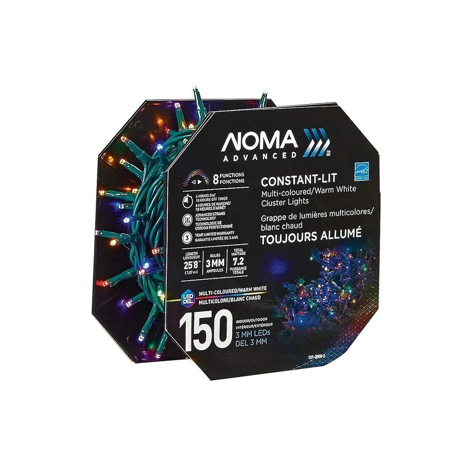 Noma LED cluster luzes de corda de Natal 150 multicoloridas e brancas 25 pés 8 modos - Imagem 1 de 4