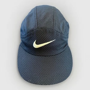 Vintage 90s Nike Black Swoosh Running Tailwind 7 Panel StrapBack Hat White Tags - Picture 1 of 9
