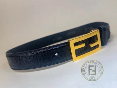 Cinturón con hebilla vintage años 80 FENDI Roma charol negro logotipo FF ITALIA 30 Foto 1 de 4