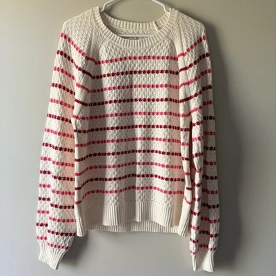 Suéter navideño de cuello redondo tejido con bastón de caramelo grande para mujer Loft 100 % algodón Foto 1 de 4