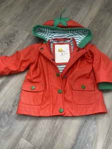 BODEN Baby Girls Raincoat Red Tomato Design Age 3/6 Months Vgc - Picture 1 of 8