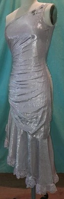 Antigo 1970s 80s Disco Prata Rosa Um Ombro NOVA FOLHA Samir Vestido de Festa Clube XS - Imagem 1 de 4