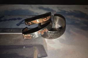 VINTAGE OLD PAWN Lot of 3 NAVAJO Native 2 Copper Braclets And 1 Sterling Silver - Picture 1 of 6