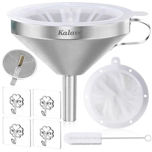 Premium Stainless Steel Funnel, 13cm Food Grade Kitchen Funnels with 200 Mesh Fo - Picture 1 of 7
