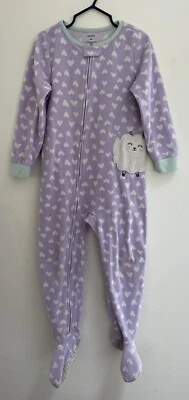 Acogedor footie polar con estampado de corazón de 1 pieza púrpura claro 4T Carter's para niña pequeña Foto 1 de 4