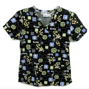 Camisa Médica SB SCRUBS Mujer Talla XS Extra Pequeña Love Care Negra Floral Mariposa - Imagen 1 de 7
