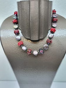 COLLANA ARTIGIANALE LAMPWORK COLORATO RUBINO MIRTILLO VETRO AMD PERLE 16" ROVERE - Foto 1 di 10