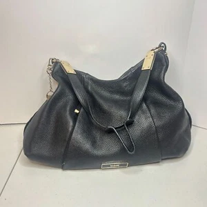 DKNY Furla Black Leather Large Hobo Shoulder Bag Womens Zip Purse Gold Designer - Picture 1 of 11