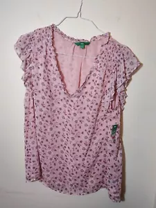 Dip Size L Light Pink Top With Flowers Flutter Sleeves Thin Light Weight NWT - Picture 1 of 3