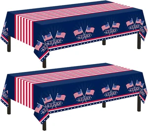 2 Pack Disposable Patriotic Tablecloth American Flag Tablecloths 54" x 108",,, - Picture 1 of 12
