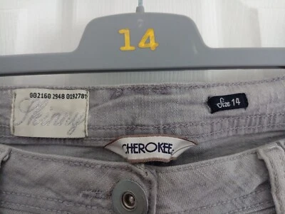"CHEROKEE" LADIES DISTRESSED GREY-SKINNY/ STRETCH /SEQUIN JEGGINGS.VGC (SIZE 14) - Image 1 of 4