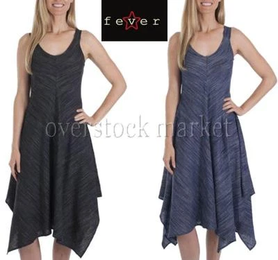 全新! 女士 FEVER 亚麻混纺 HANKY HEM SLIP ON TANK 连衣裙! VARIETY — 第 1/4 张图片