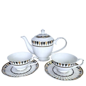 5~pc Teaware Set by GRACE TEAWARE Gold Black & Gray Droplets w/Gift Box NEW - Picture 1 of 5