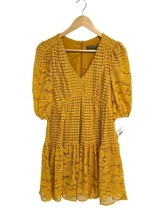Melonie women's Sun dress yellow lace V neck short sleeve size 2 - Picture 1 of 12