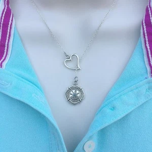 Collar I Love Firefighters Insignia Artesanal Plata Estilo Lariat Y. - Imagen 1 de 6