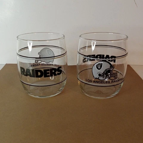 SET of 2 Vintage Los Angeles Raiders 3-3/4”   Tumbler Rocks Glasses Cover