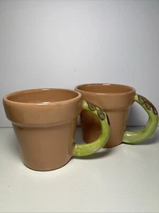 Terracotta  Dept 56 Planter Coffee Cups With Veggie Handles Set Of 2 Asparagus - Picture 1 of 7