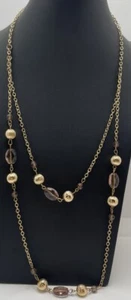 Collar de Moda Doble Hilo Tono Dorado Beige Redondo Ovalado Cuentas 21" Sin Marca - Imagen 1 de 2