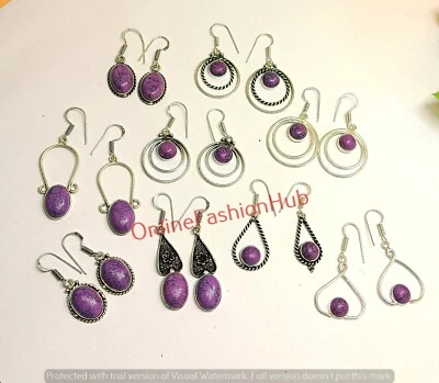 Lote de pendientes de piedras preciosas turquesa púrpura enchapados en plata de ley 925 gancho joyería Foto 1 de 4