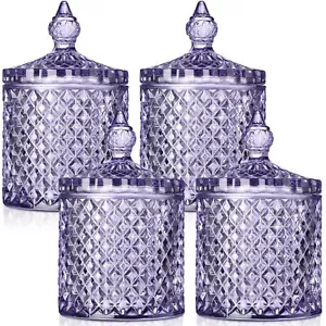 4 Pcs Crystal Glass Candy Jar with Lid Home Decorative Storage Bathroom Jars - Picture 1 of 6