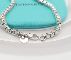 Tiffany & Co. 4 mm Venetian Box Link Chain Bracelet 8" in Sterling Silver - Picture 1 of 12