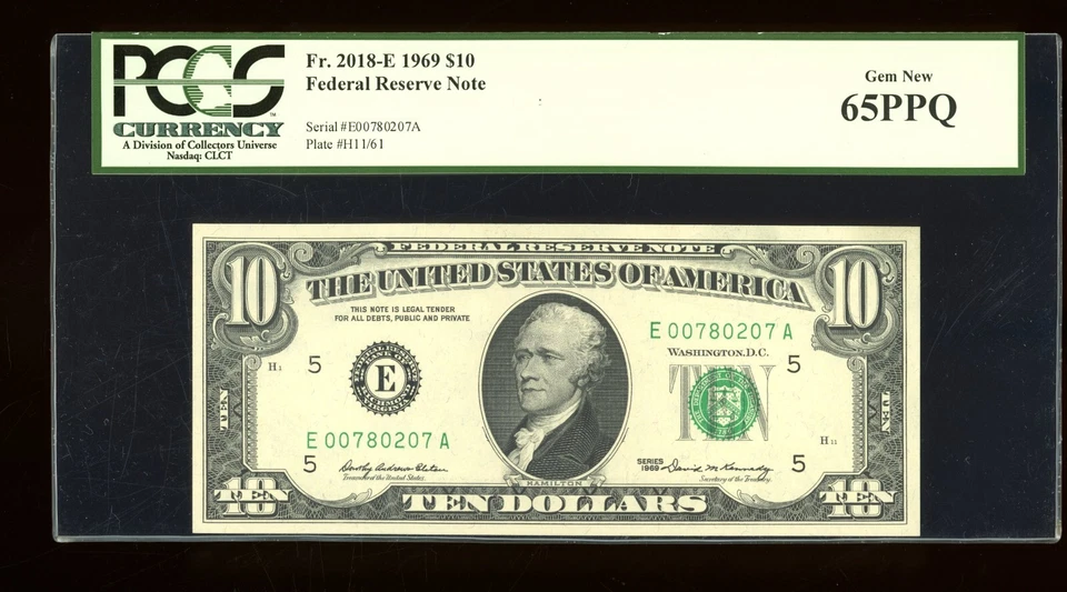 DBR 1969 $10 FRN Richmond Gem Fr. 2018-E PCGS 65 PPQ Serial E00780207A - Image 1 of 2