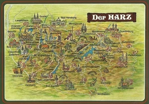 Germany, Harz, Map, Cities & Tourist Spots, postcard (STAMPS, POSTAGE, COLLECT) - Picture 1 of 2