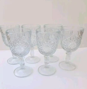 Set of 6 Libbey 8 Point Fairy Star Pedestal Goblets Glasses Water Wine Chalice - Picture 1 of 6