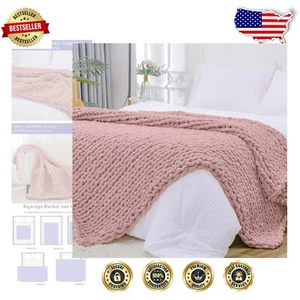 Dusty Pink Chunky Knit Blanket, 60x80 - Cozy Holey Design for All Seasons - Picture 1 of 10