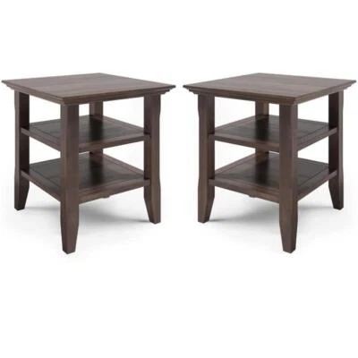 Home Square 2-Piece Wood 19" Square End Table Set in Warm Walnut Brown - Image 1 of 4