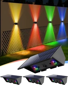 Solar Fence Lights, 4 Pack Solar Wall Lights Outdoor RGB & Warm White Up & Do... - Picture 1 of 7