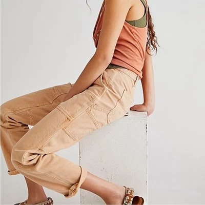 Pantalones de mezclilla de carpintero de tiro alto Free People Dover naranja pálido talla 28 nuevos sin etiquetas Foto 1 de 4