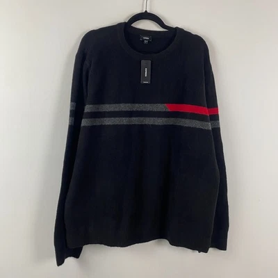 Express Pullover Sweater Size XL Black Striped Crew Neck Soft Stretch - Image 1 of 4