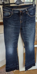 Nudie Jeans Women's Jeans W33 L32 in Blue Denim Cotton Elastane Flared Raw Hem - Picture 1 of 16